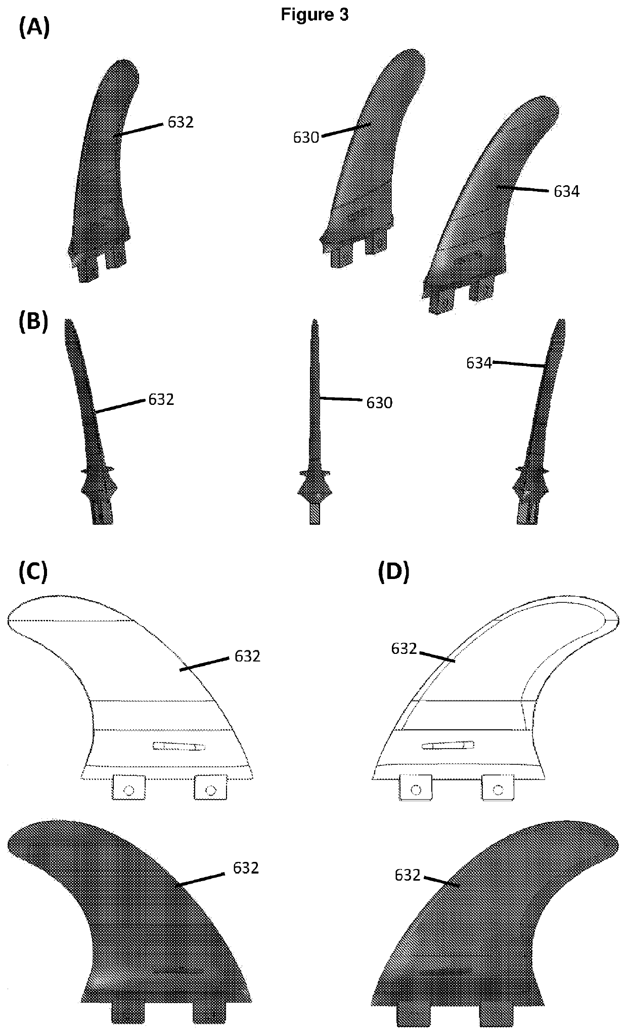 Fins with improved fluid dynamic properties