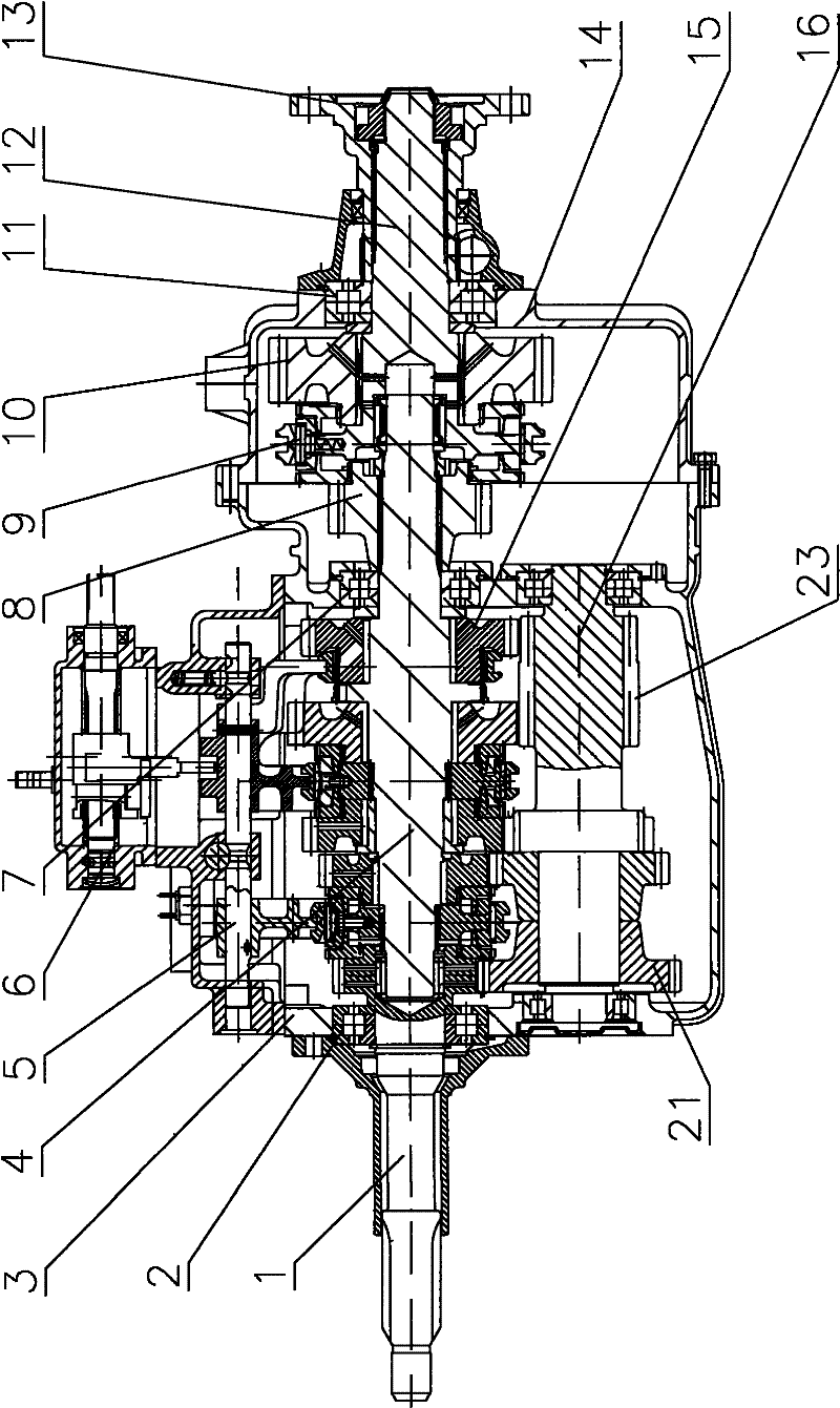 Light-duty automotive transmission with main box and secondary box