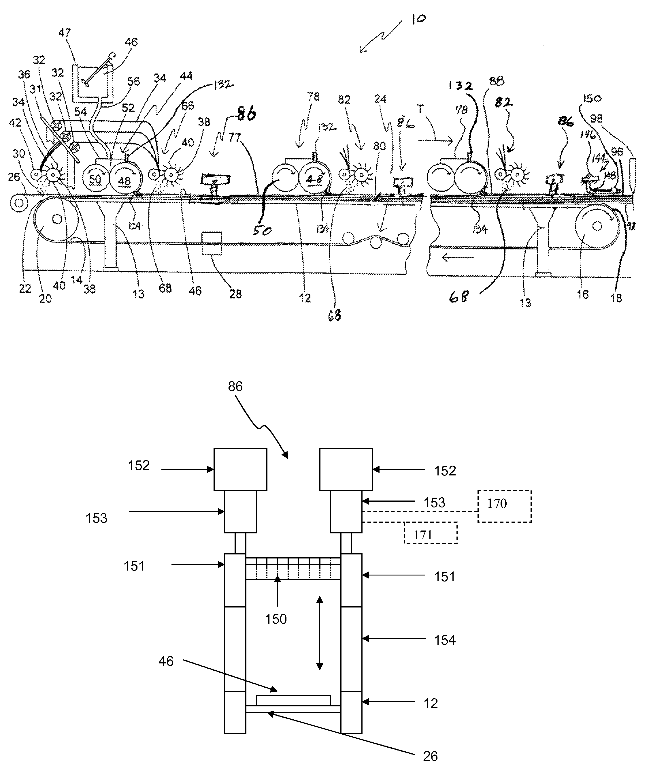 Embedment device for fiber reinforced structural cementitious panel production