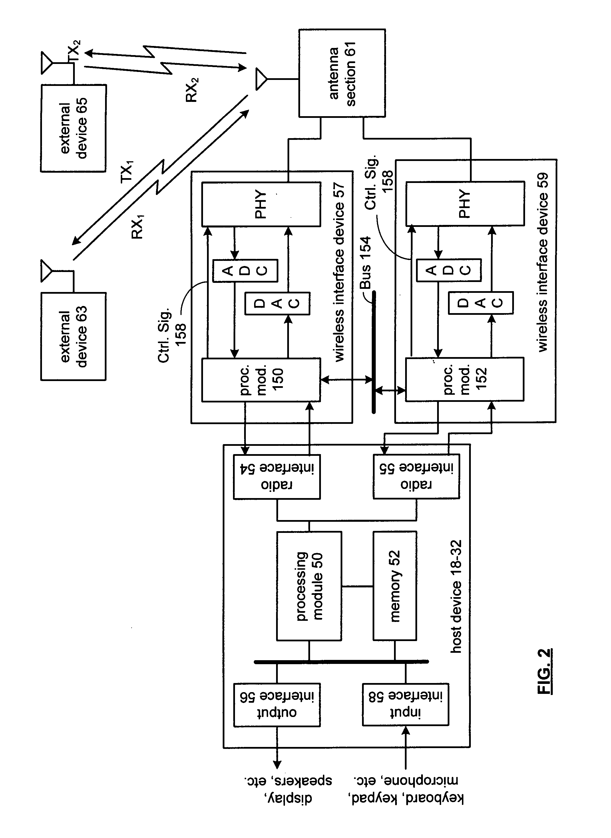 Shared processing between wireless interface devices of a host device