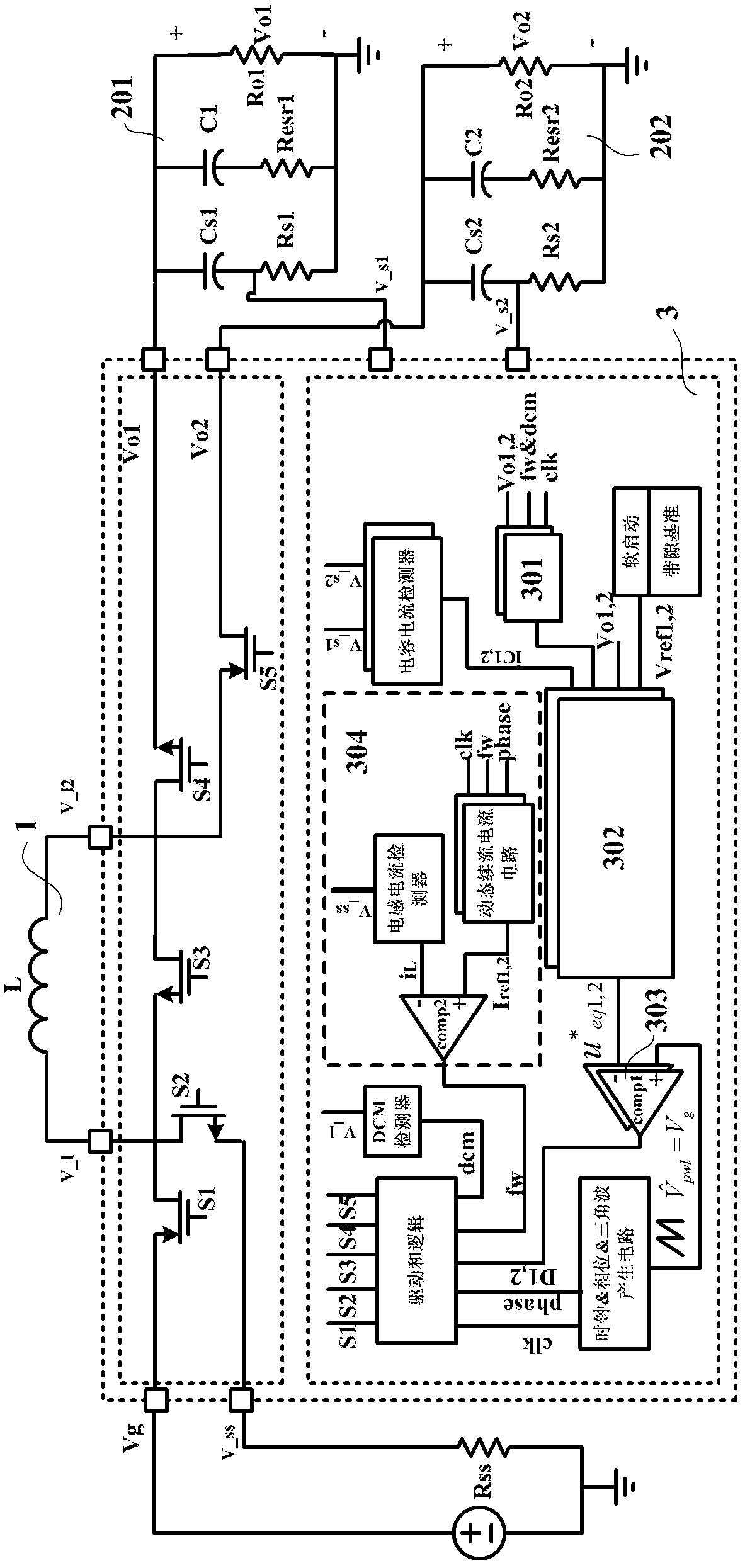 Fixed-frequency quasi-sliding mode controller applicable to single-inductance double-output buck converter