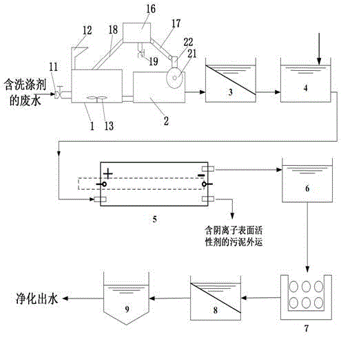 Treatment method for removing detergent in domestic wastewater