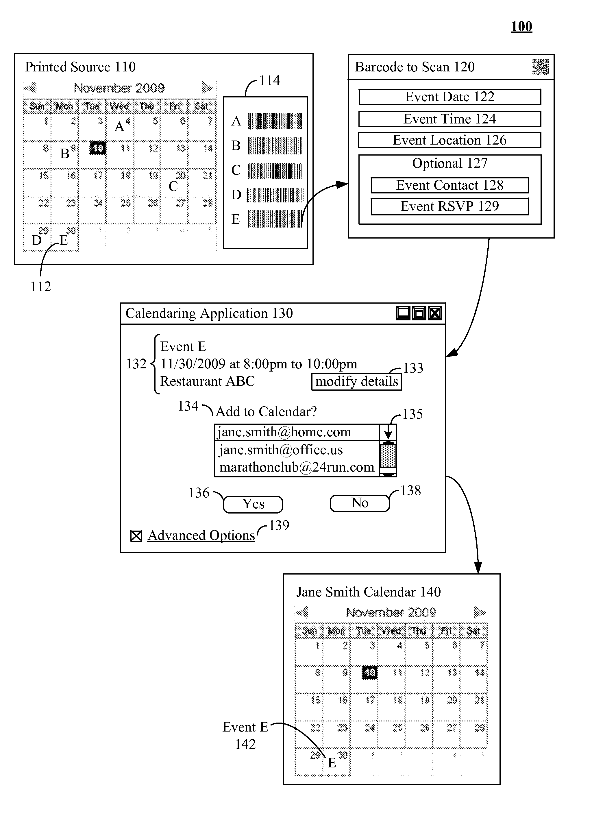 Storing events in an electronic calendar from a printed source