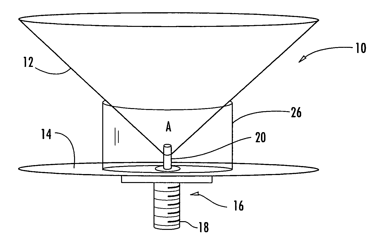 Inverted feed discone antenna and related methods