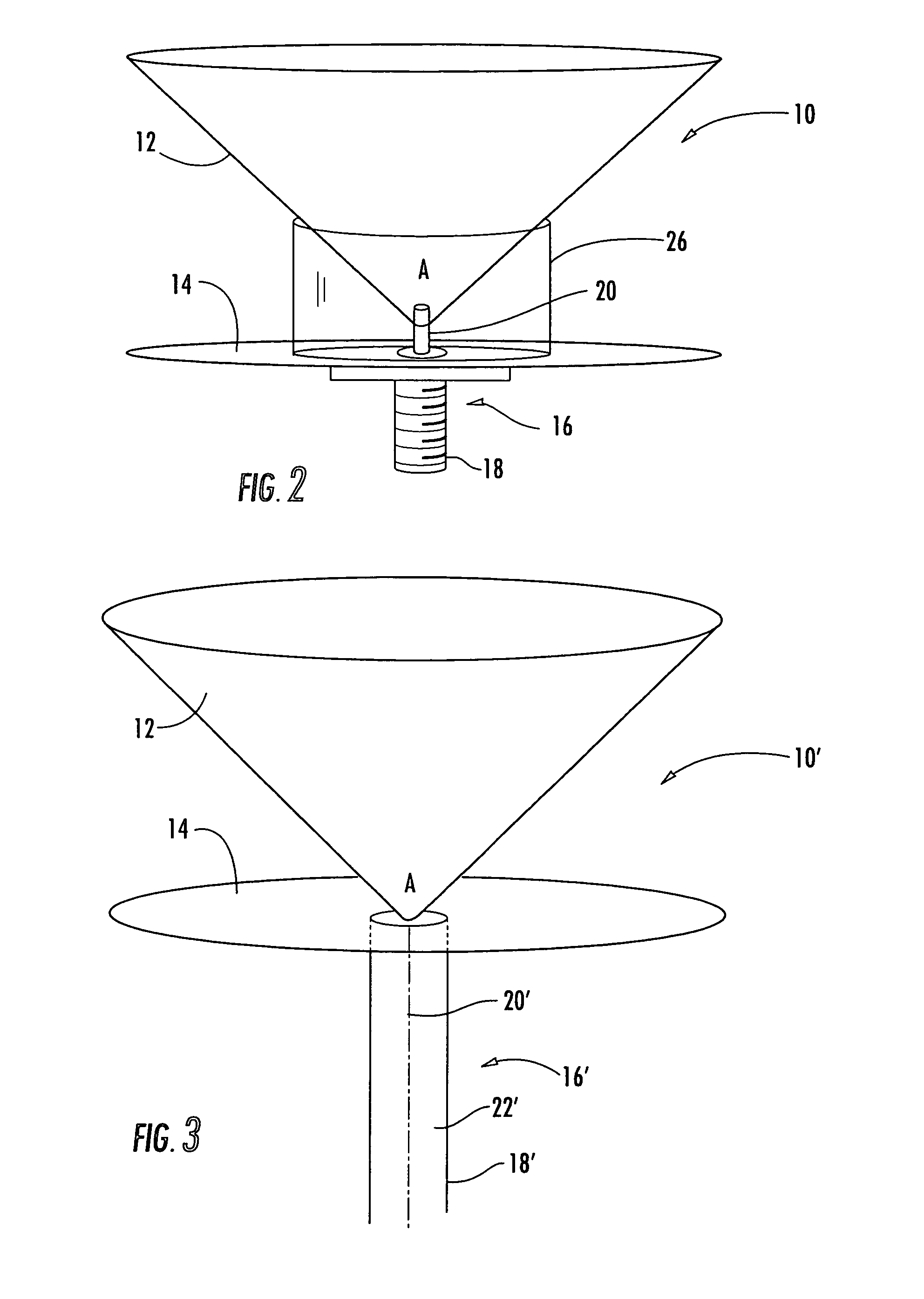 Inverted feed discone antenna and related methods