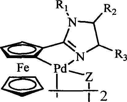 Ferrocenyl imidazoliny palladium compound, its preparation method and its uses in catalytic synthesis of coupling product