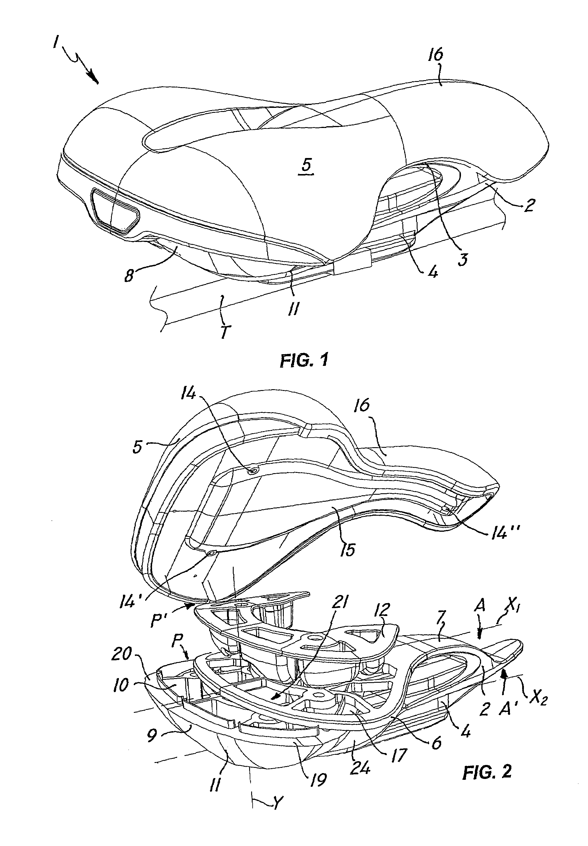 Seat structure, particularly for bicycle, having a customizable shock absorbing element between the shell