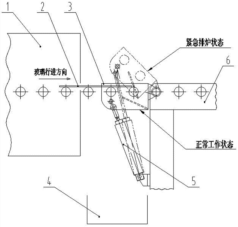 Emergency discharge device for toughening furnace and discharge method