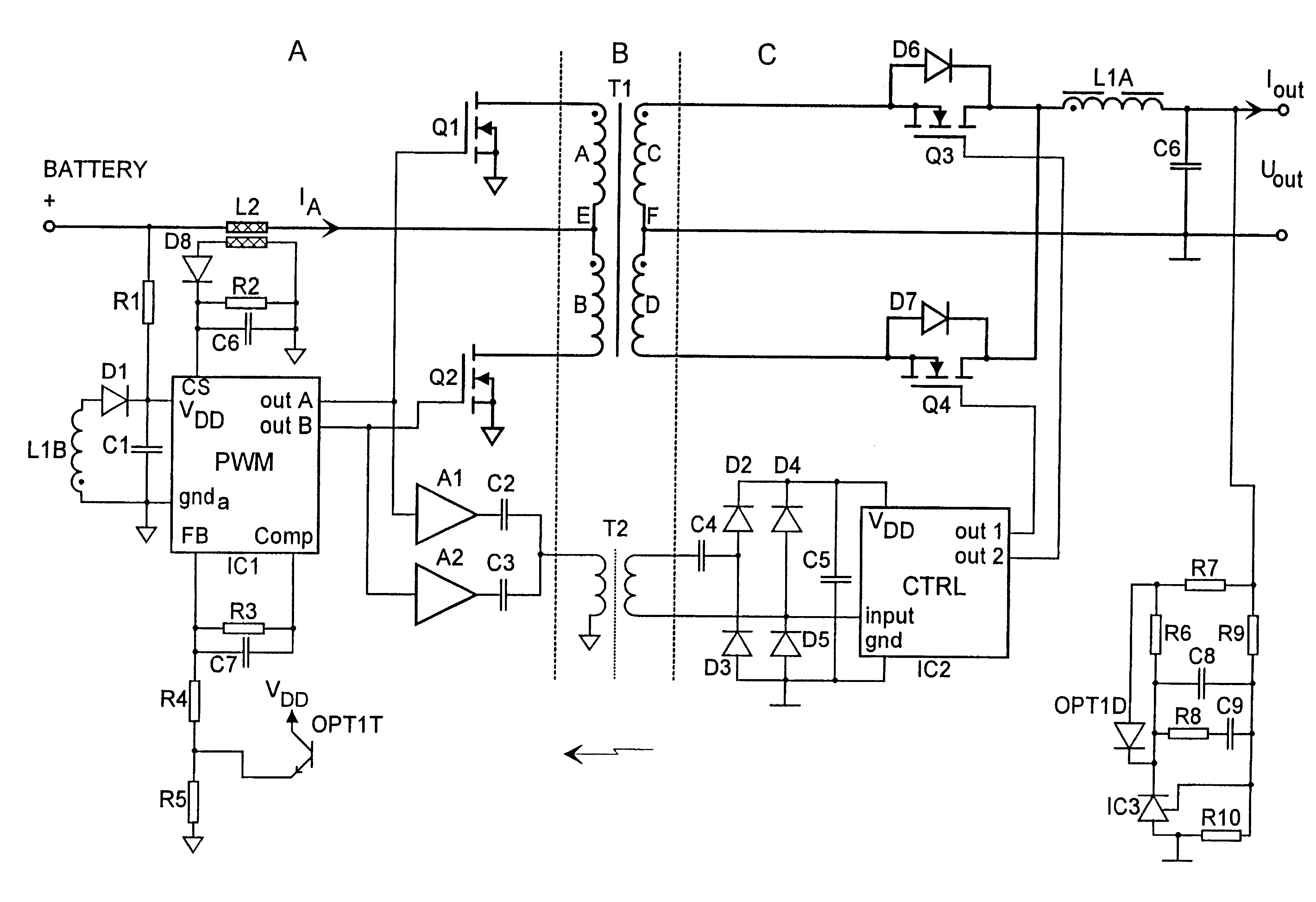 Power source and arrangement for restricting the short-circuit current or rectifier