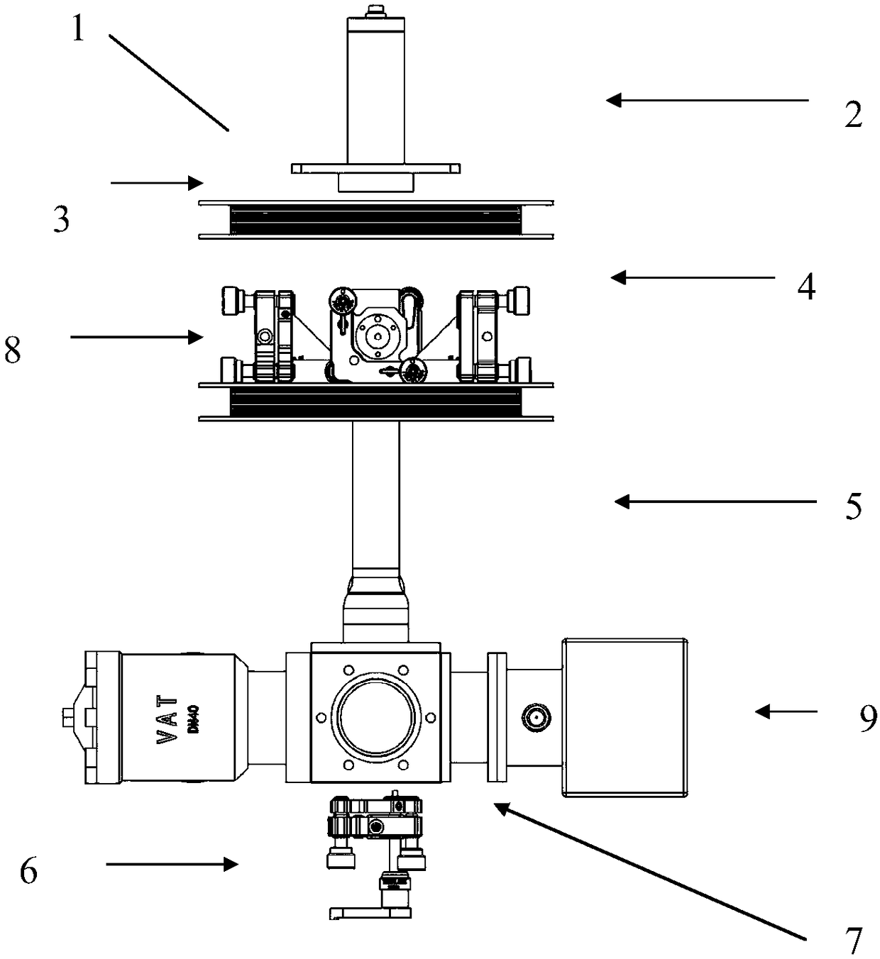Pyramid structural type atom interference gravitational acceleration measurement device based on two-dimensional crossed grating