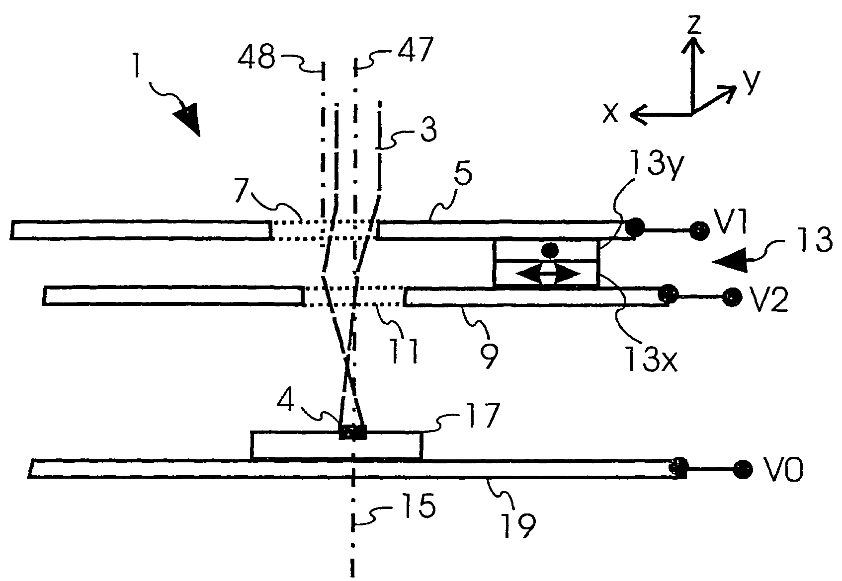 Beam optical component having a charged particle lens