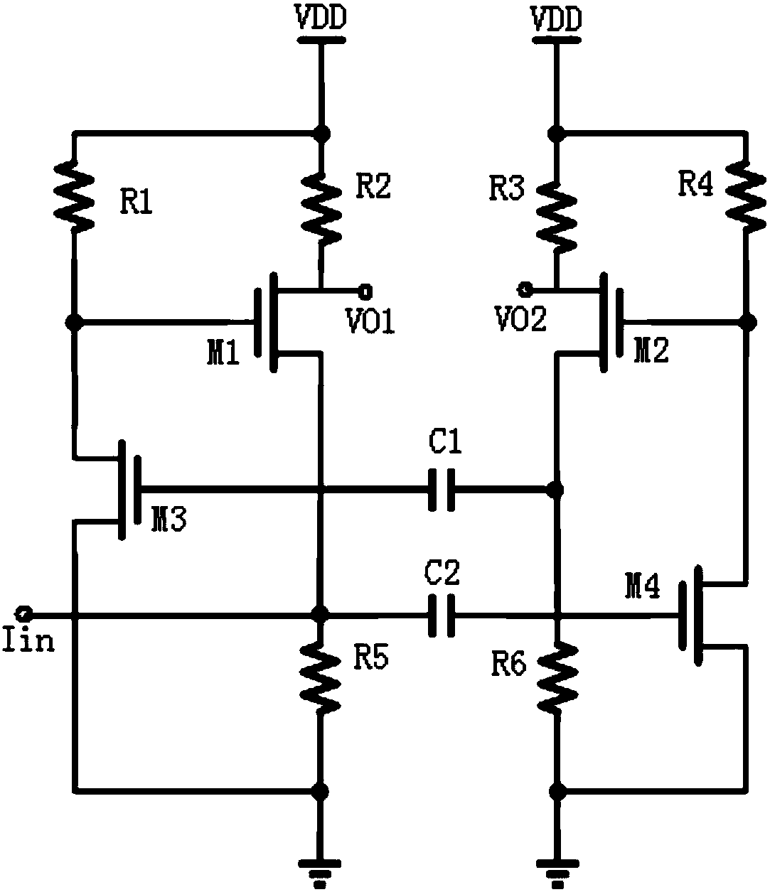 Single-end-to-differential transimpedance amplifier based on CMOS process