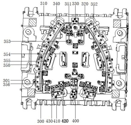 Flanging, trimming and punching die for automobile door and window frame reinforcing plate