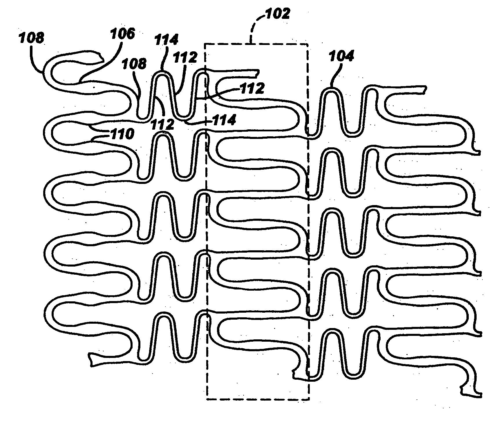 Polymeric stent having modified molecular structures in selected regions of the hoops