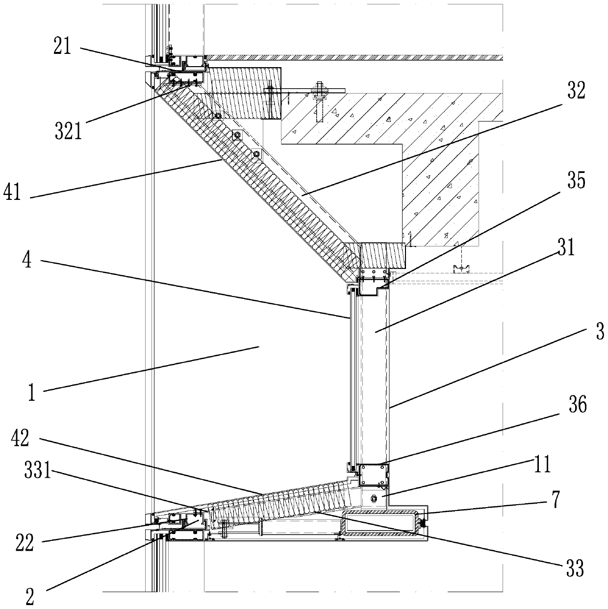 Interlayer concave combined type unit curtain wall