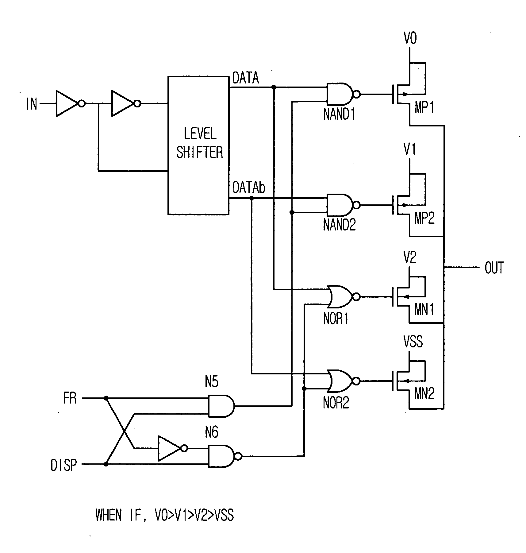Multi-level voltage output control circuit and logic gate therefor