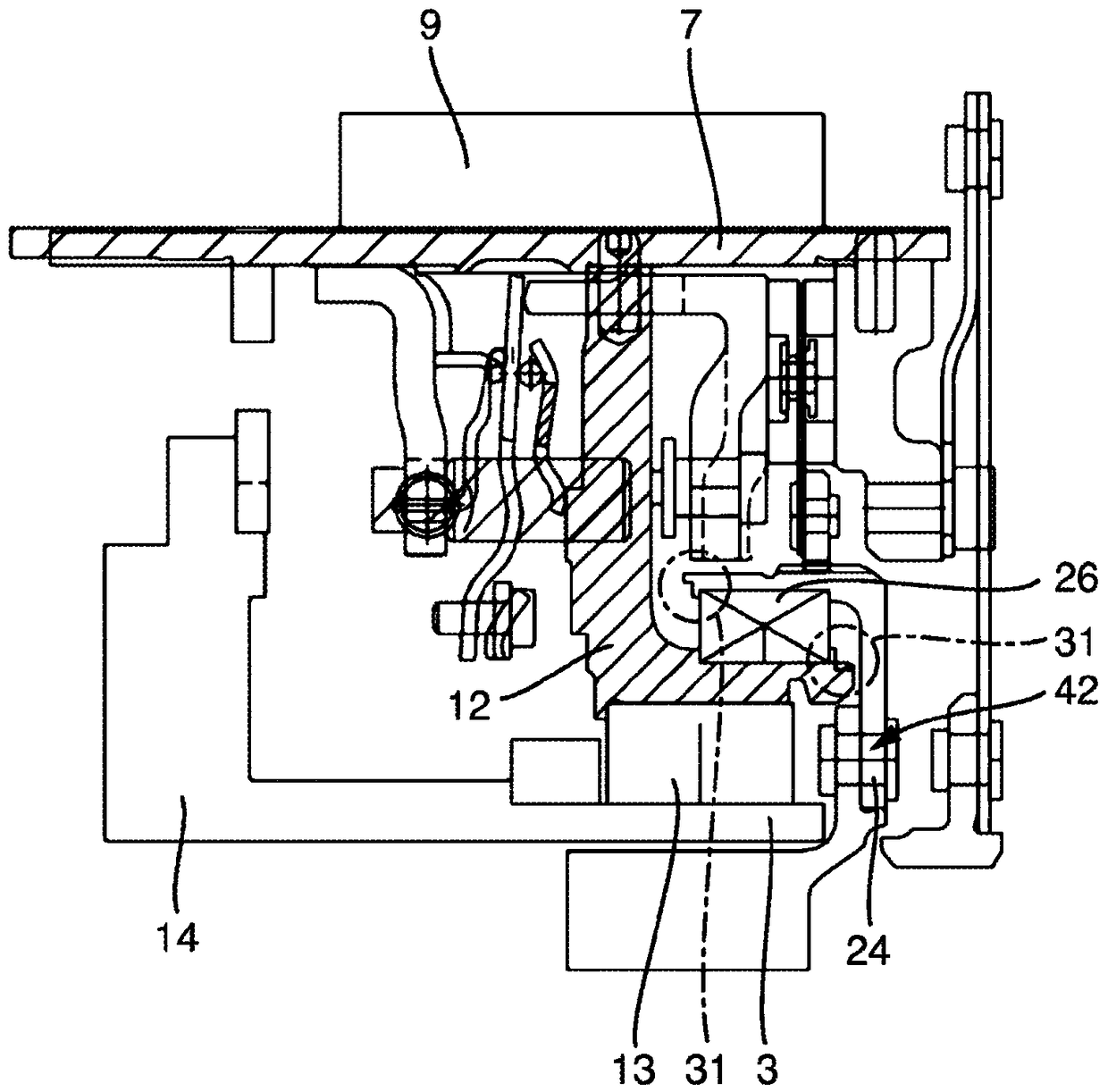 Mounting device for countershaft in the separating clutch of the hybrid module