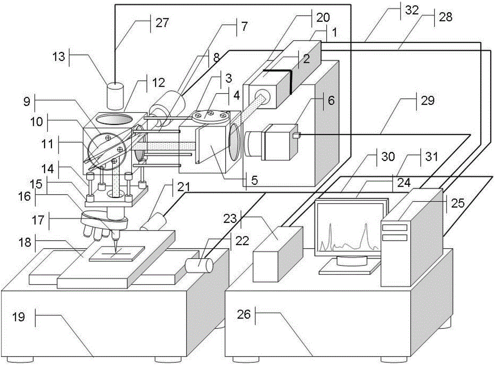 A laser probe composition analyzer integrated with macro and micro areas