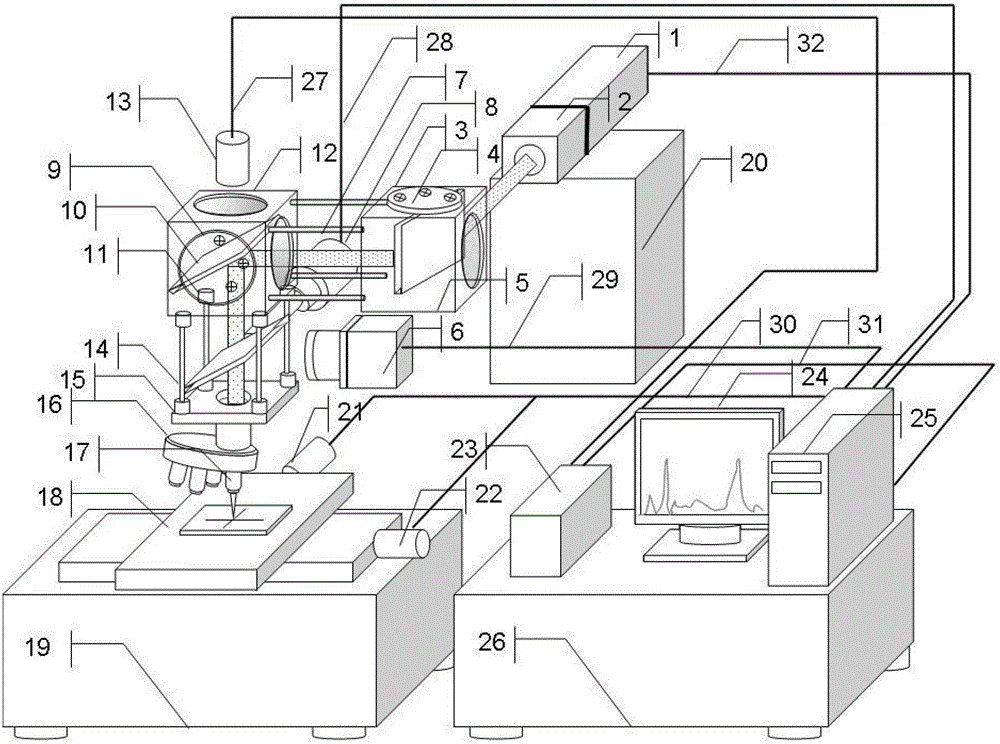 A laser probe composition analyzer integrated with macro and micro areas