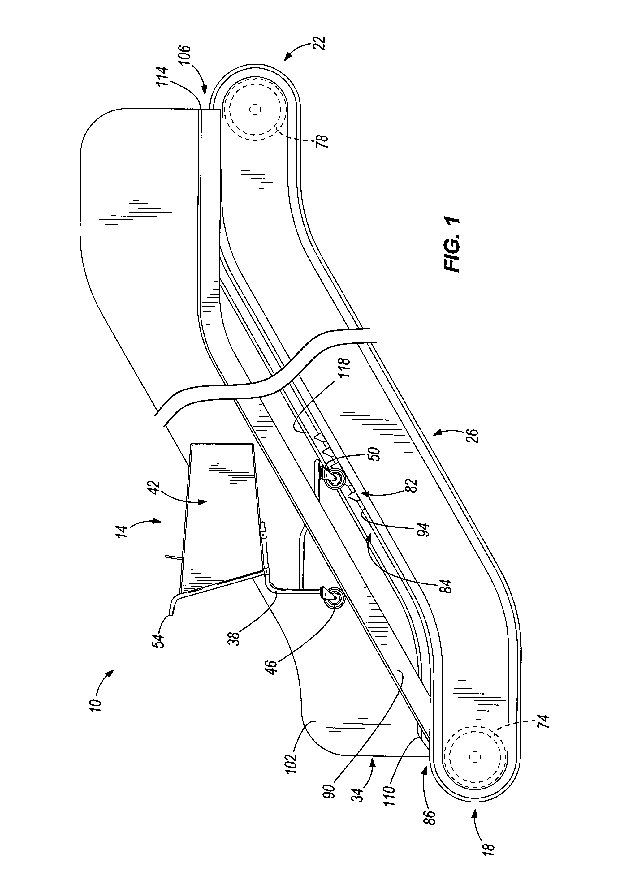 Shopping cart conveyor system with pivoting lug