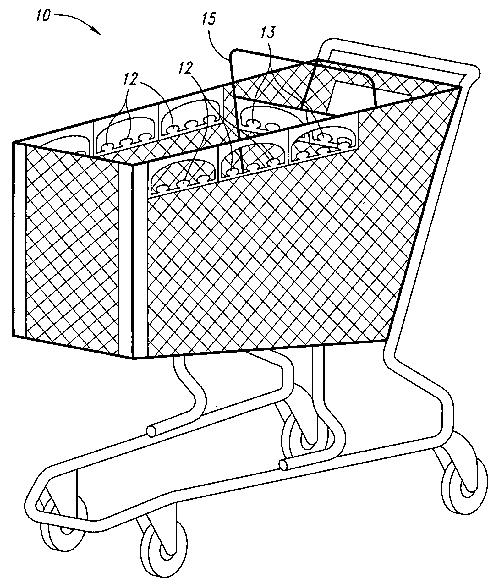 Mutually nestable shopping carts having bag hangers