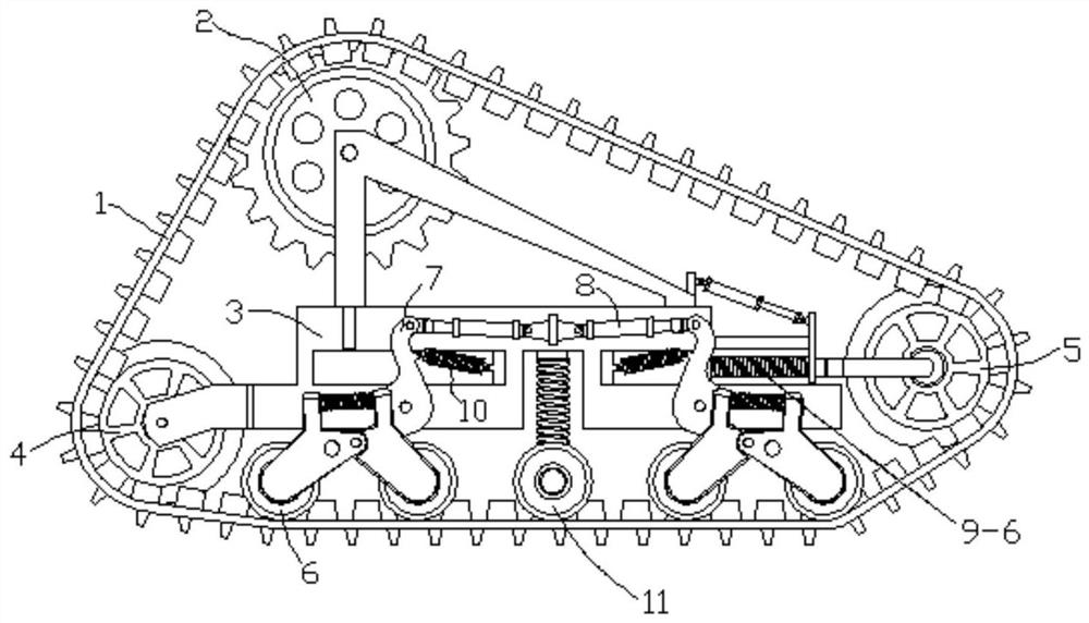 A triangular crawler type walking device with adjustable ground clearance