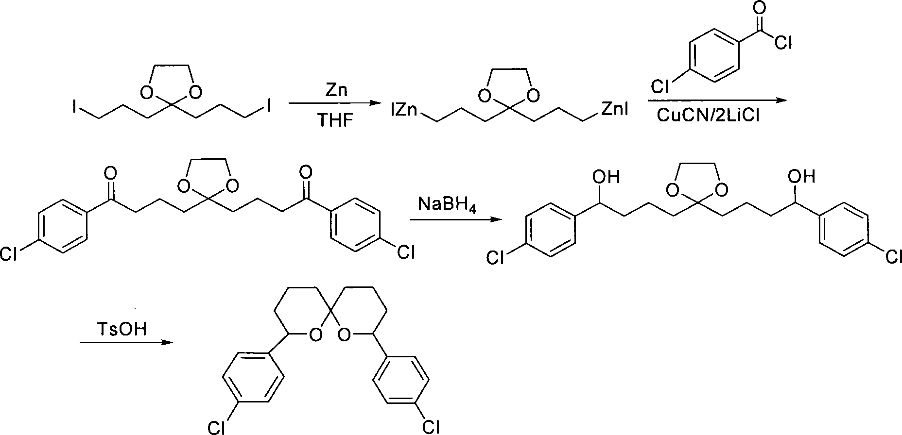 Method for synthesizing spiro ketal by employing double organic zincons
