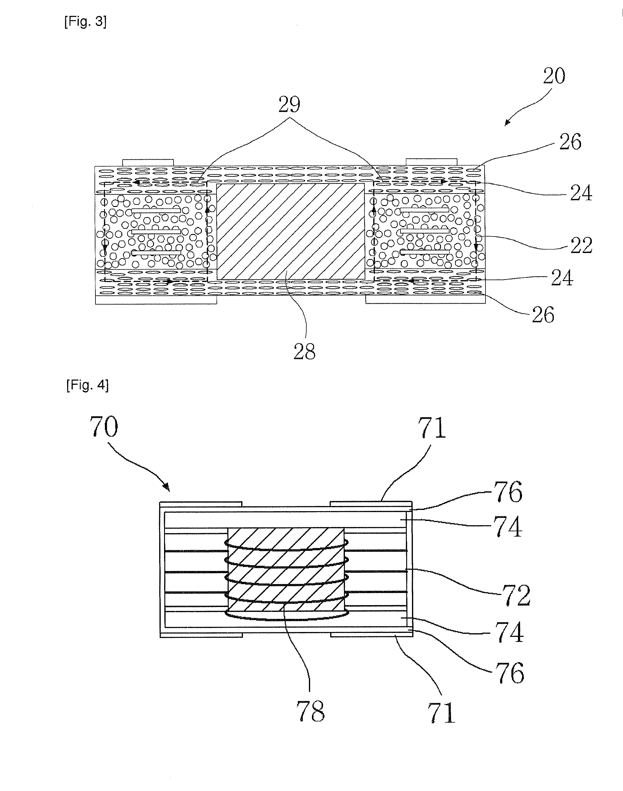 Stacked inductor using magnetic sheets, and method for manufacturing same