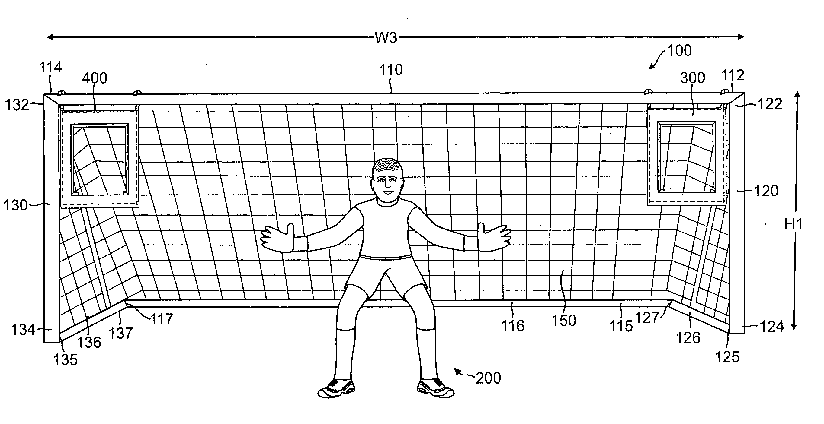 Portable target to enable an individual to practice kicking soccer balls through what is considered the most difficult location for a goal tender to guard against