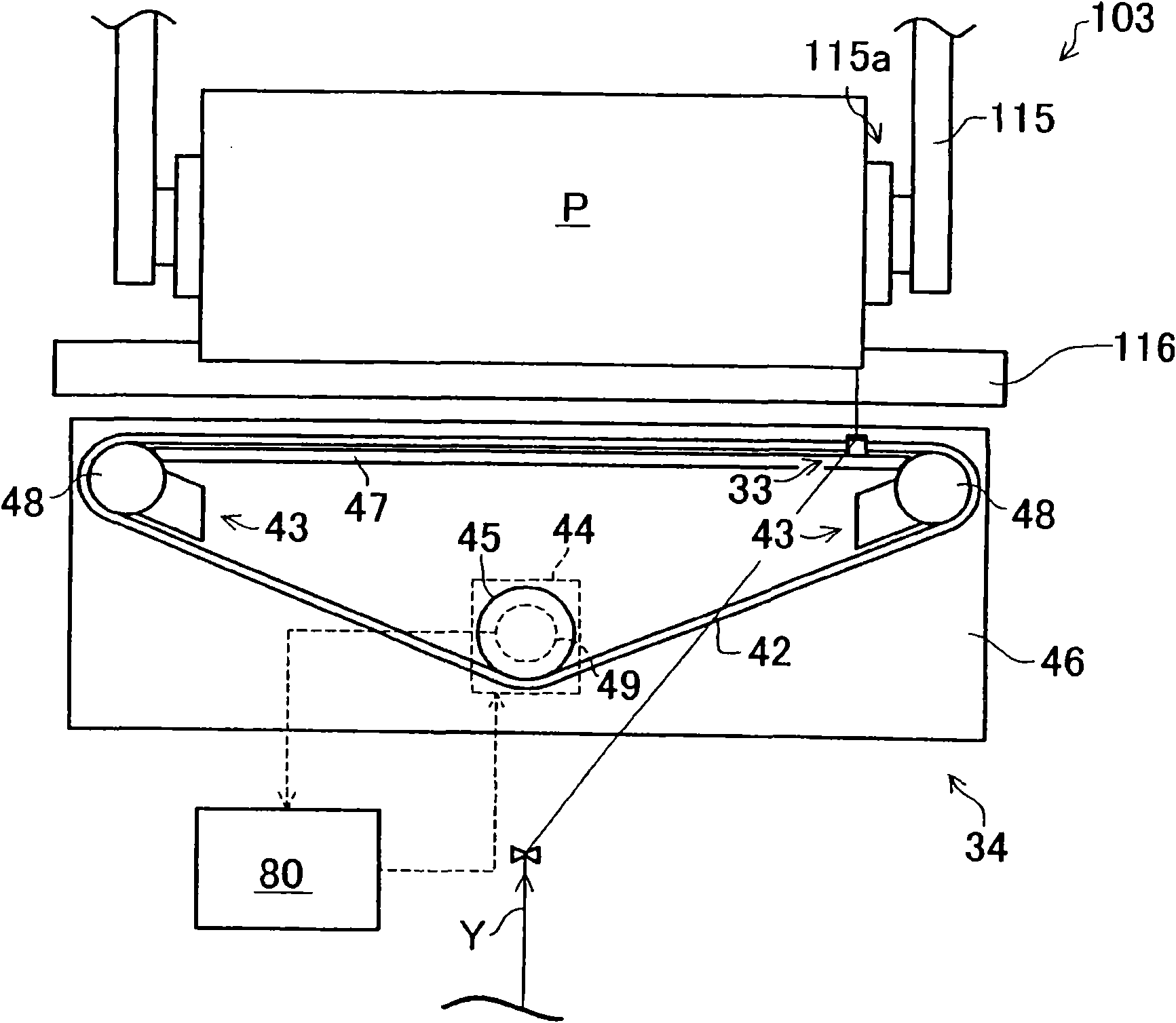 Control device of a transversing gear