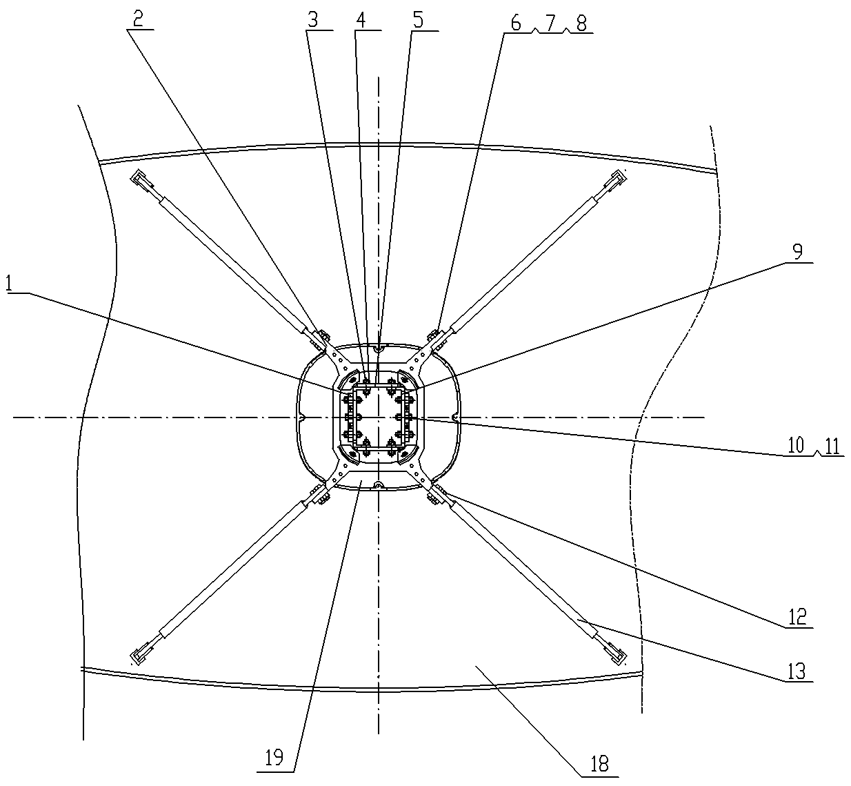 The six-dimensional adjustment mechanism of the attitude space of the auxiliary surface