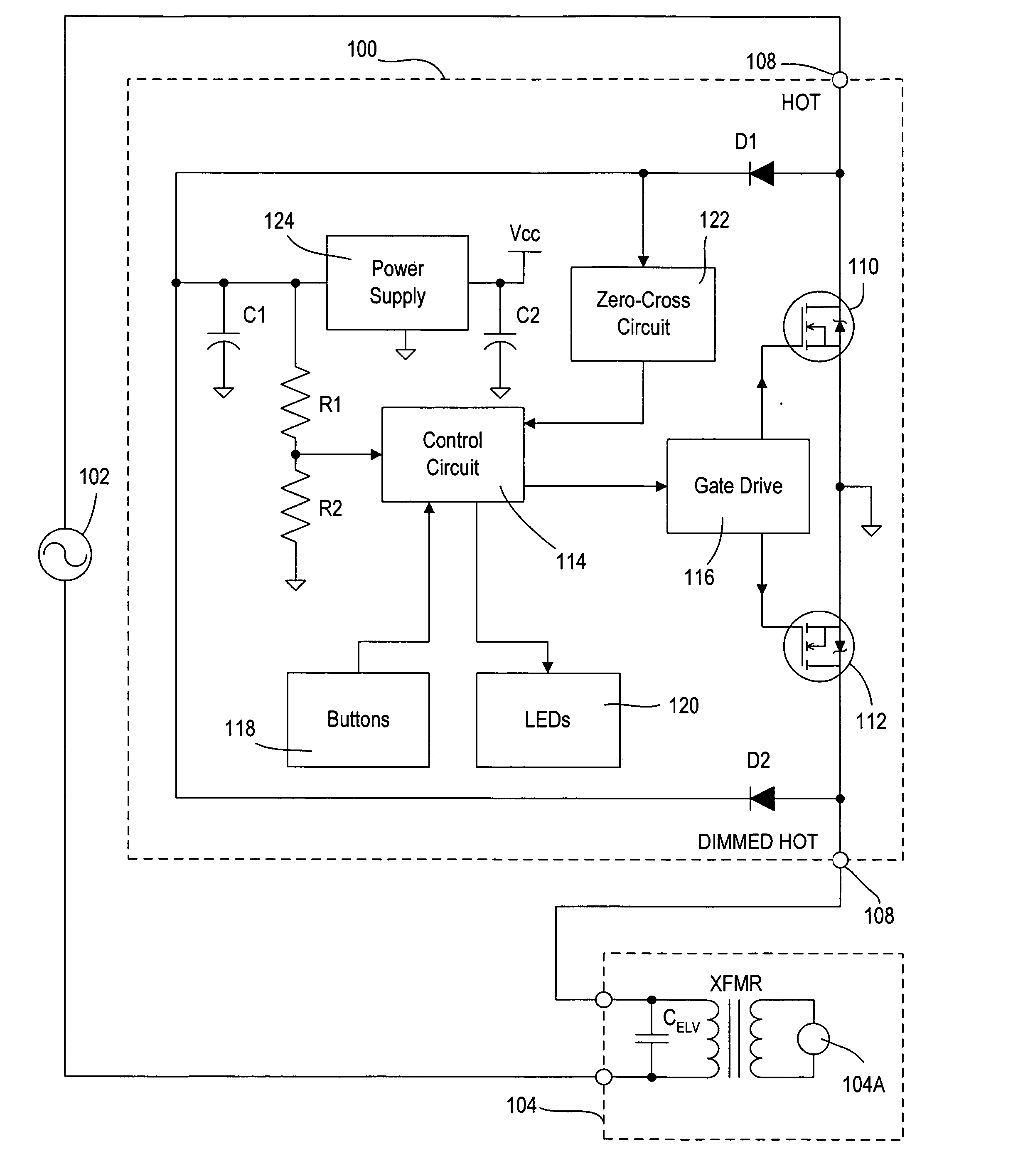 Dimmer having a power supply monitoring circuit