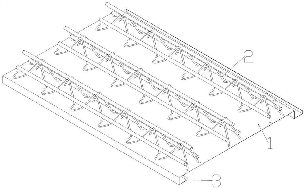 Steel bar truss floor support plate with hanging ribs