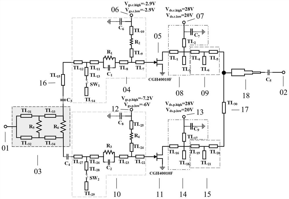 Two-dimensional reconfigurable Doherty power amplifier