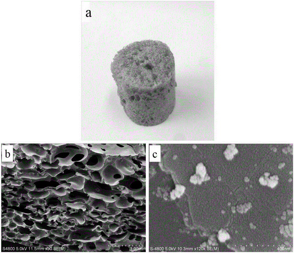 Polyurethane foam supported liver/graphene/ titanium dioxide nano particle composite material, preparation method thereof and application thereof