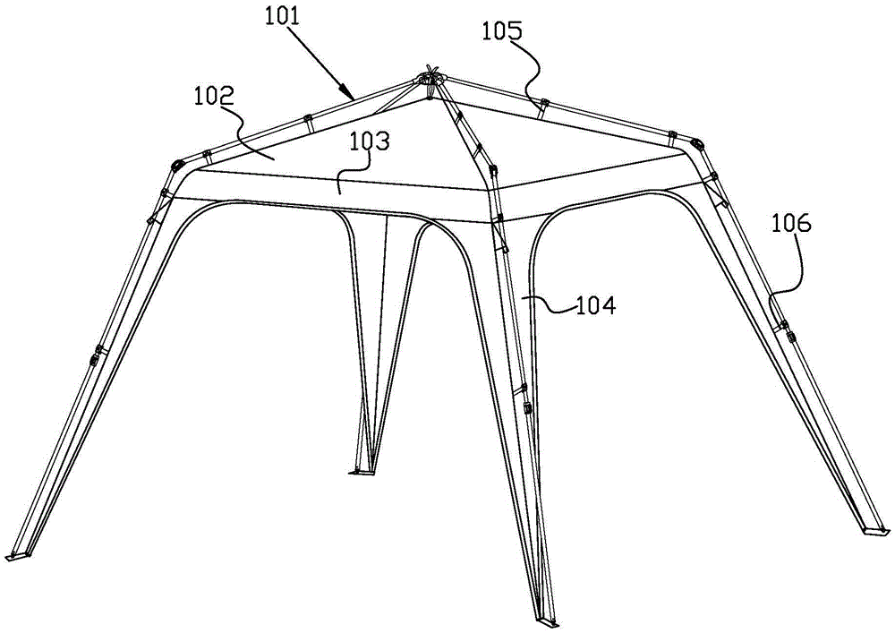 Main tarpaulin for foldable tent and connection structure between the main tarpaulin and tent rack rods
