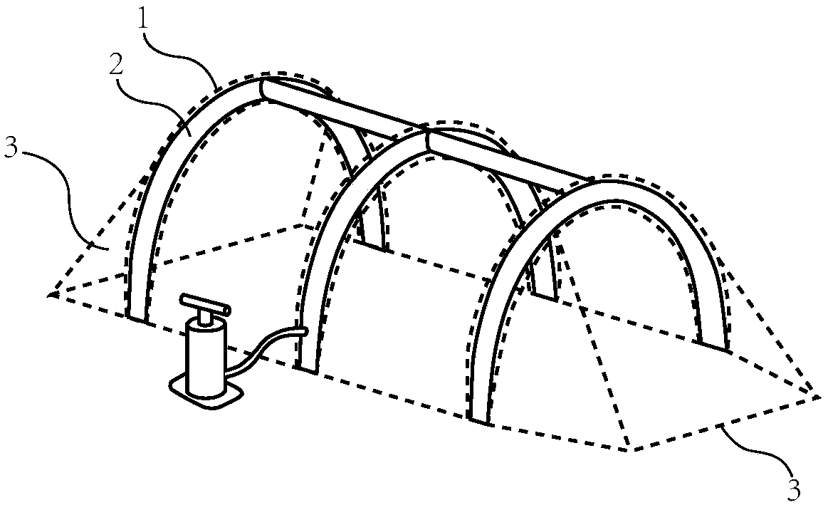 Folding fluid-filled support structure and product provided with same