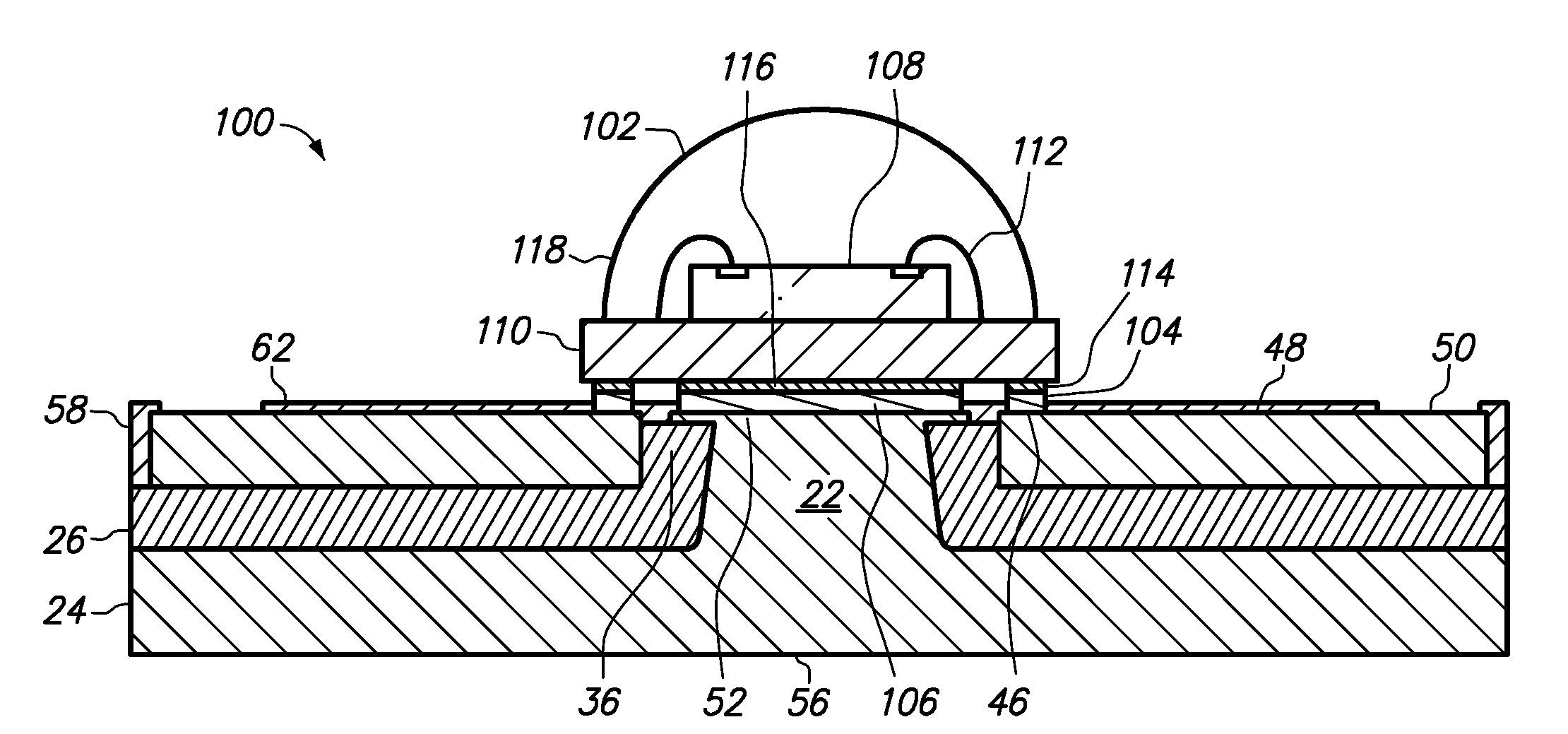 Semiconductor chip assembly with post/base heat spreader and conductive trace