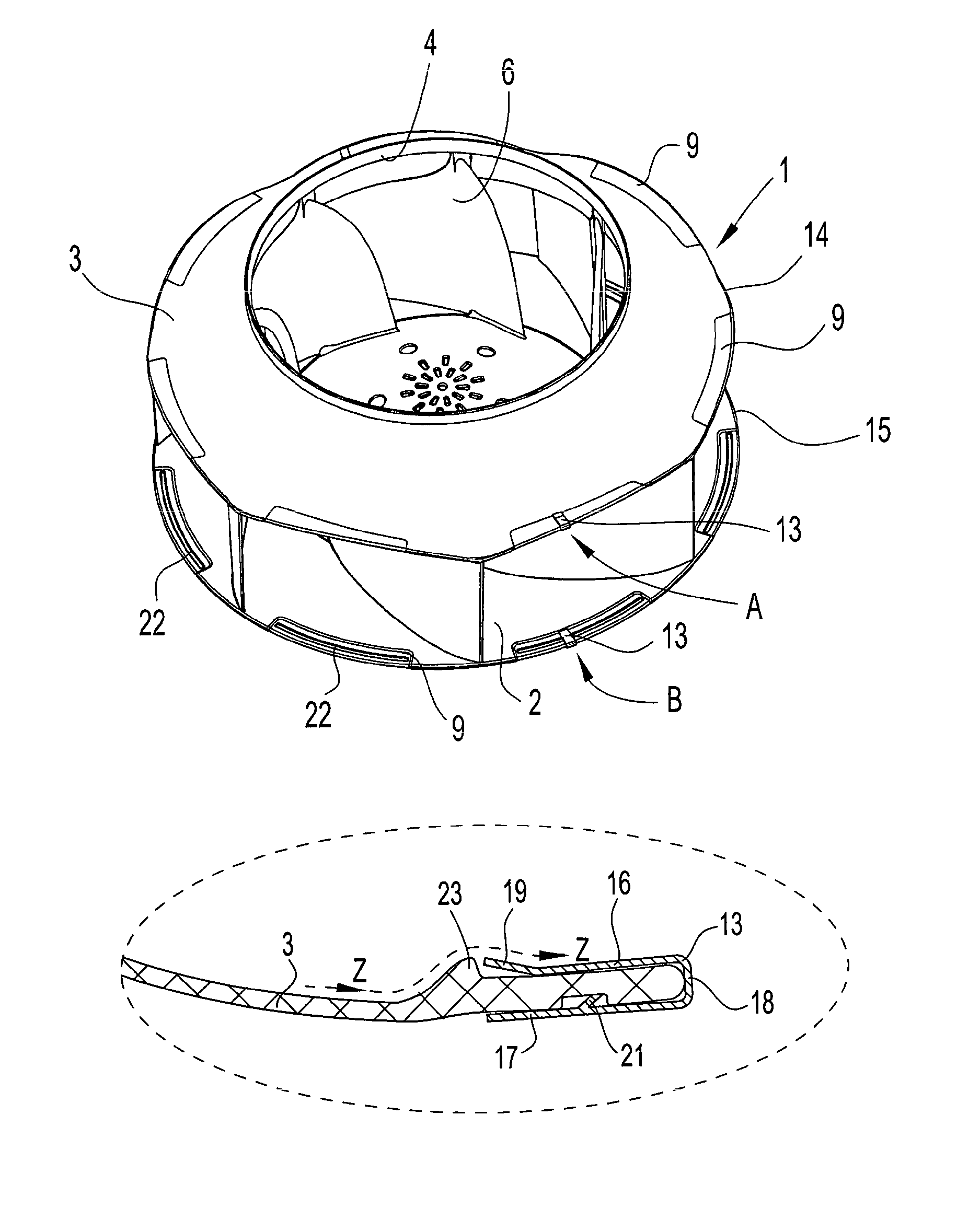 Radial fan wheel arrangement