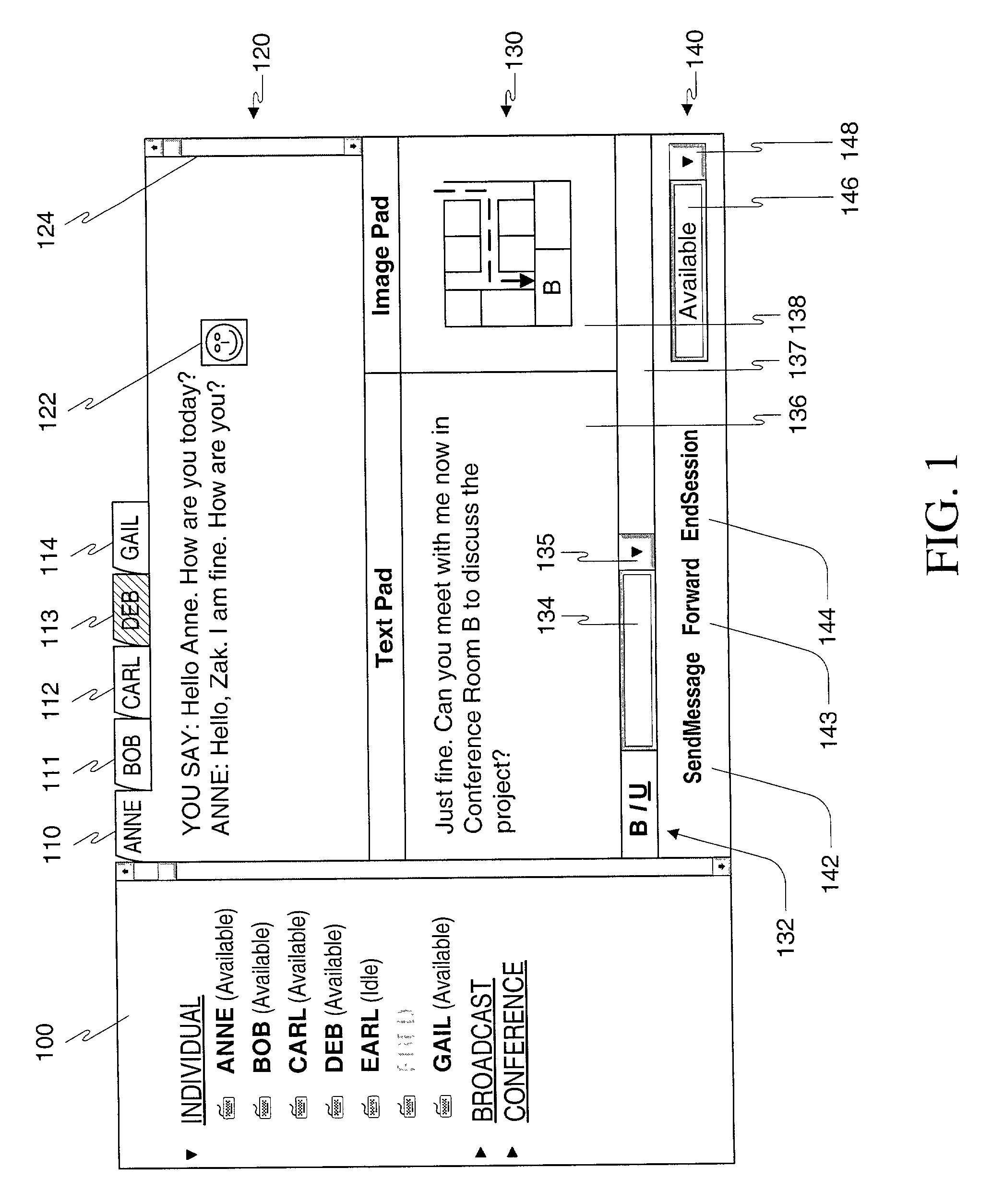 Method, apparatus and computer readable medium for multiple messaging session management with a graphical user interfacse