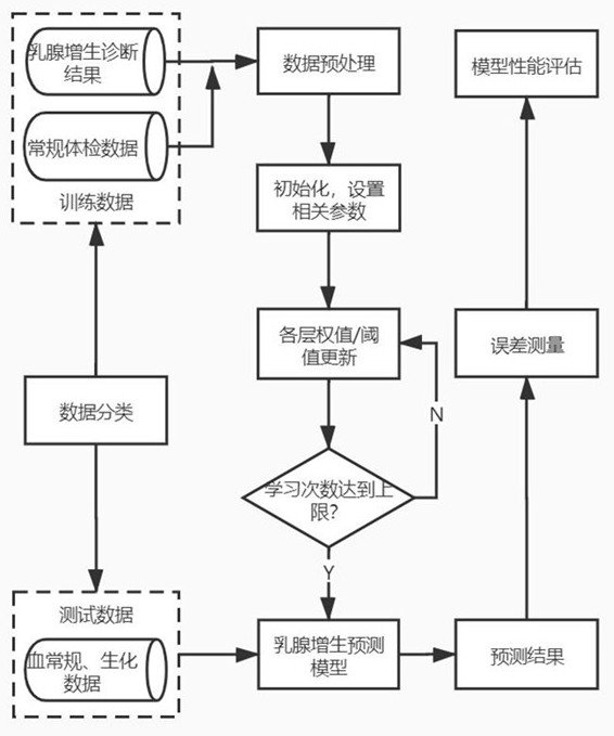 Auxiliary diagnosis method and system for mammary gland hyperplasia based on conventional test data