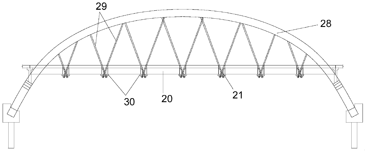 Construction method for reinforcing existing line-spanning bridge by newly-added pier stud bearing steel trussed beams