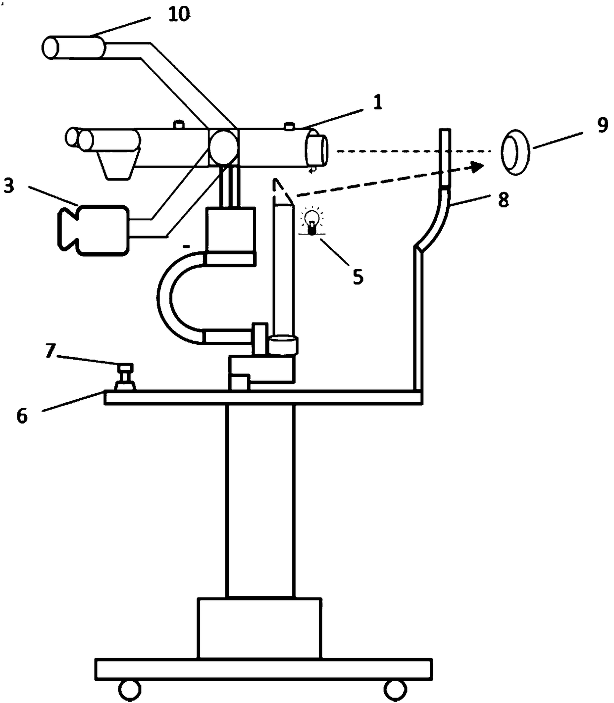 Ophthalmological function checking device based on slit lamp platform and image processing method