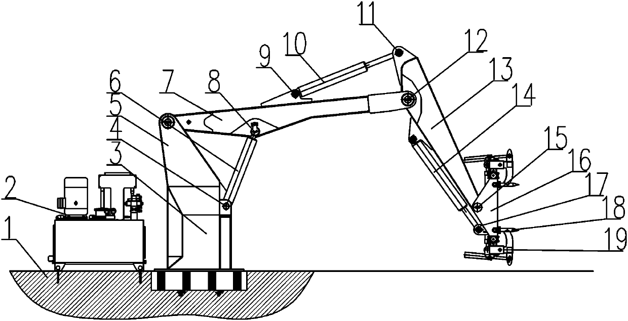 Holding and jacking type automobile overturning mechanical arm and operation method