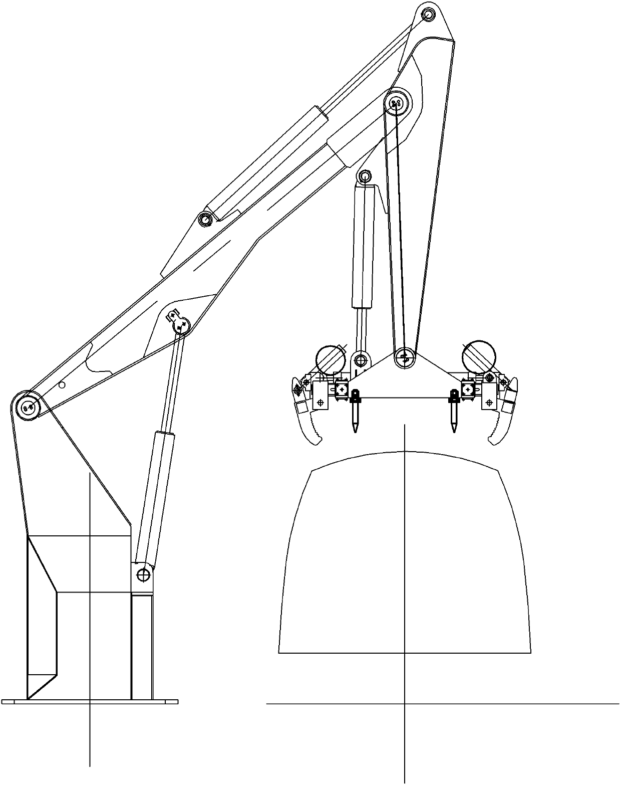 Holding and jacking type automobile overturning mechanical arm and operation method