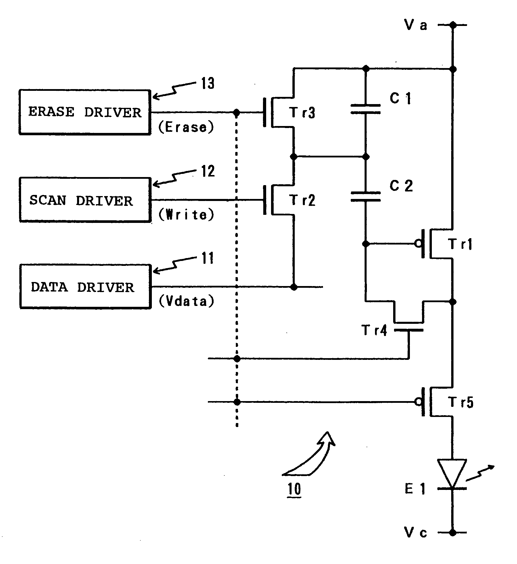 Light emitting display device, electronic equipment into which the same device is loaded, and drive method of the light emitting display device