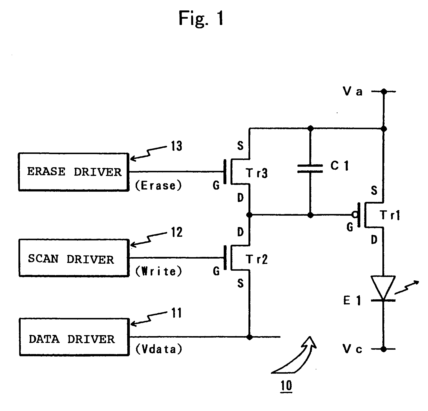 Light emitting display device, electronic equipment into which the same device is loaded, and drive method of the light emitting display device