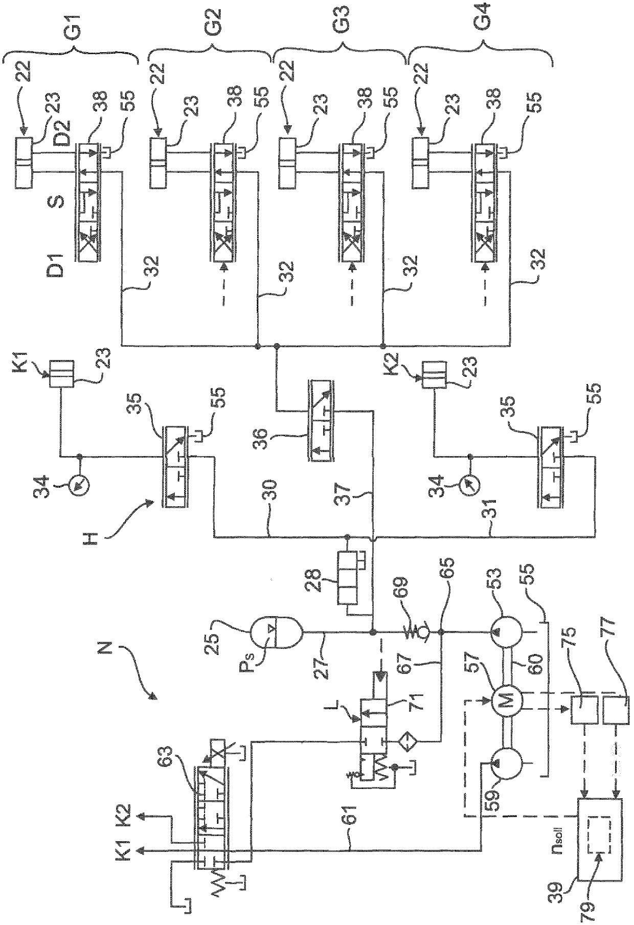 Hydraulic system for an automatic gearbox of a motor vehicle