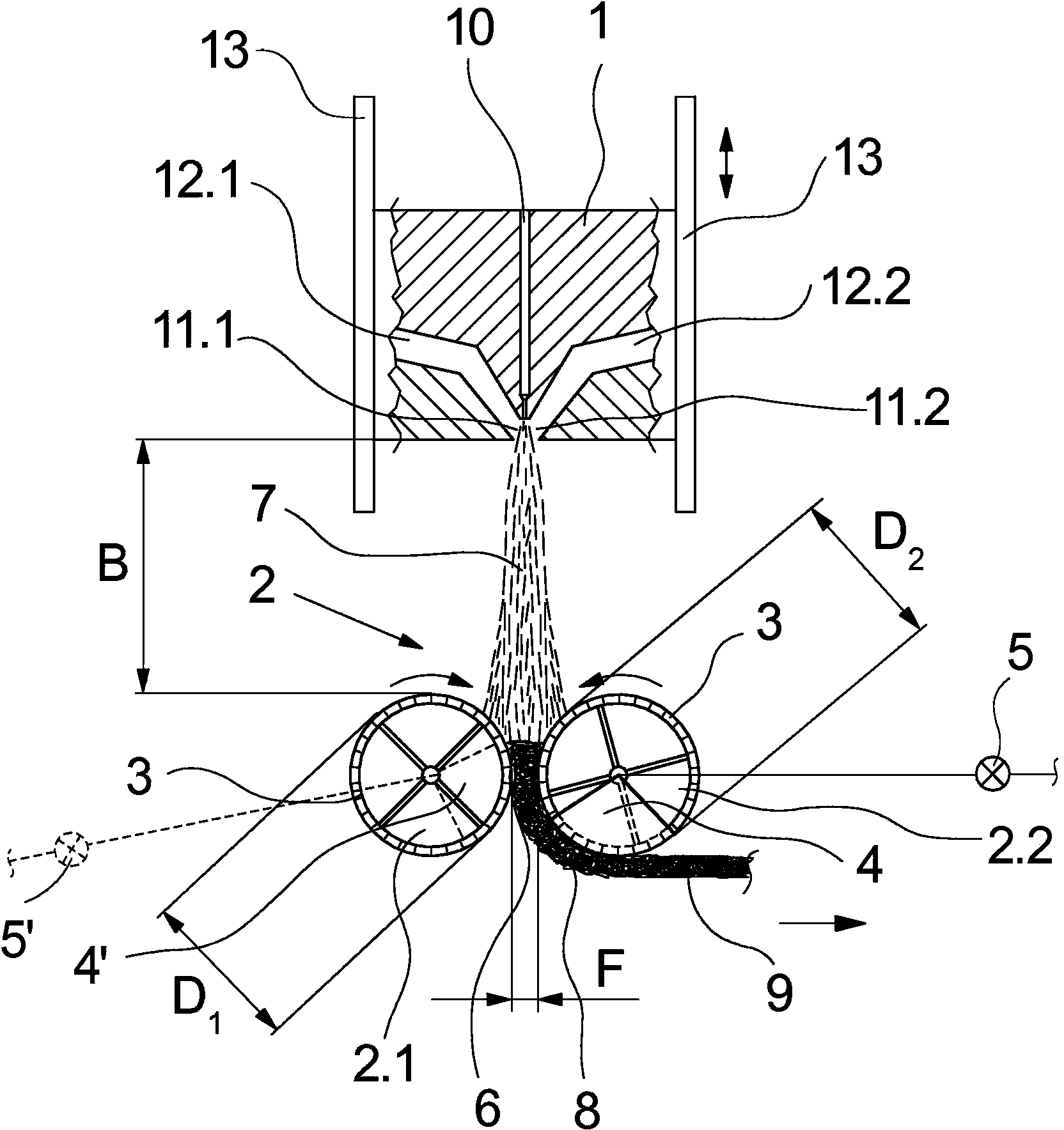 Method and device for melt-blowing, forming and plaiting finite fibres to produce a fibrous nonwoven
