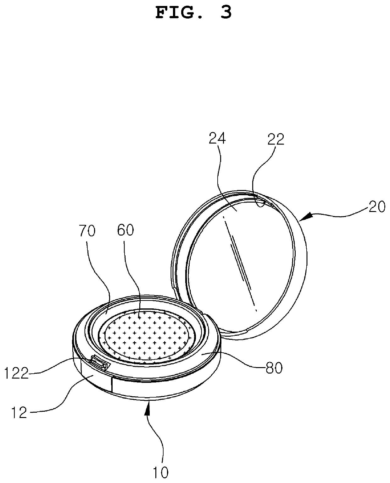 Compact container having discharge plate integrally injection molded by inserting sponge thereto